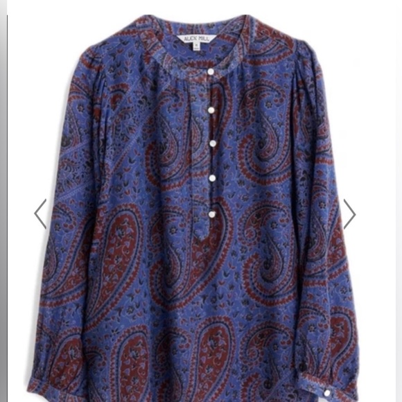 NEW Alex Mill Easy Popover Top Paisley Size L Blue Maroon oversized Shell Button - Picture 3 of 13